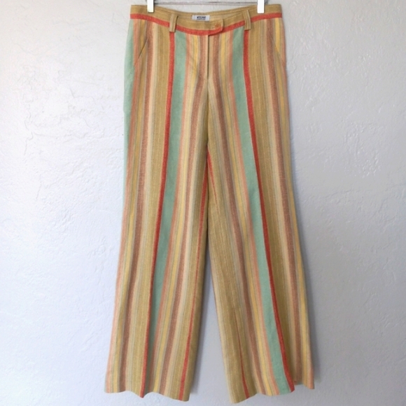 Moschino 100% Linen Wide Leg Pant Pastel Rainbow Stripe 10 - Picture 13 of 13